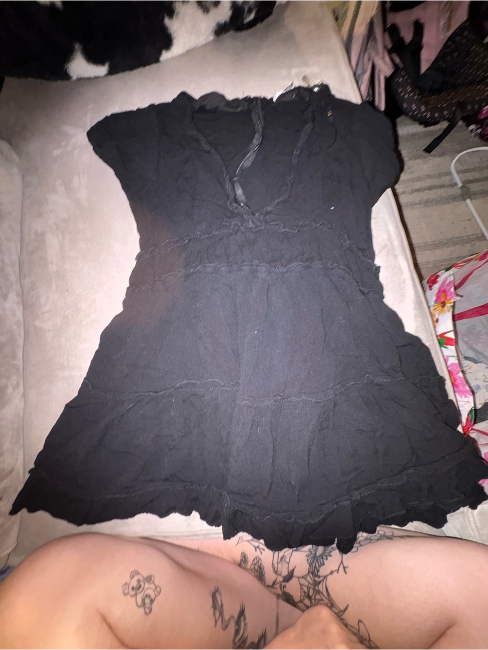 Black Women's Short Sleeve V-Neck Sleep Tunic